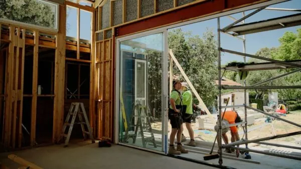 Builders on an Adelaide residential construction site during a timber-framed build